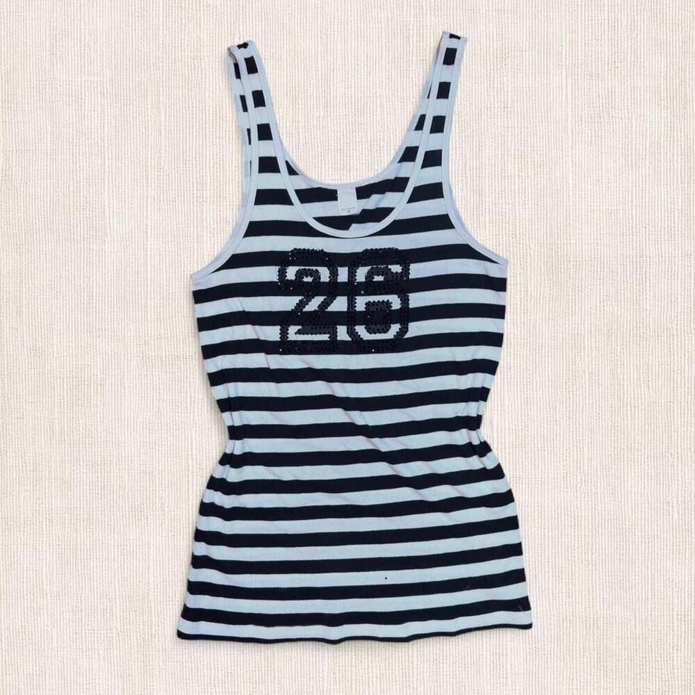 Vintage Striped Rhinestone Number 26 Tank Top